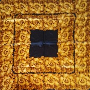 Authentic Chanel Camelia Black Golden Silk Scarf W/box